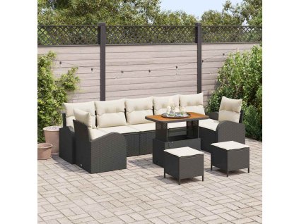 Sada zahradních pohovek s polštářem 10 pcs Černá Poly ratan 3362380