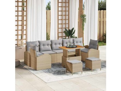 Sada zahradních pohovek s polštářem 10 pcs Béžová Poly ratan 3362382