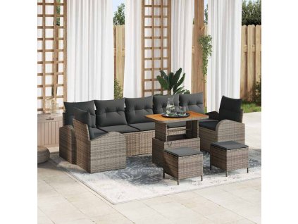 Sada zahradních pohovek s polštářem 10 pcs Šedá Poly ratan 3362383