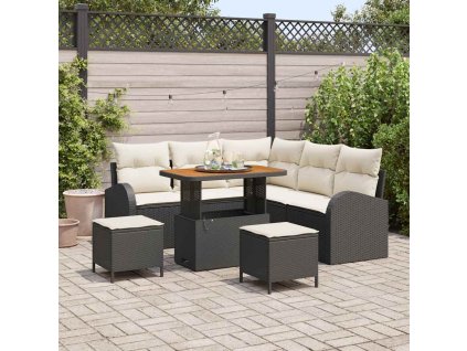 Sada zahradních pohovek s polštářem 8 pcs Černá Poly ratan 3362395