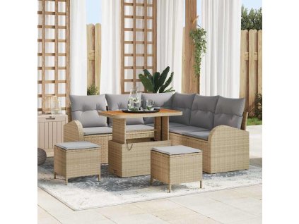 Sada zahradních pohovek s polštářem 8 pcs Béžová Poly ratan 3362397