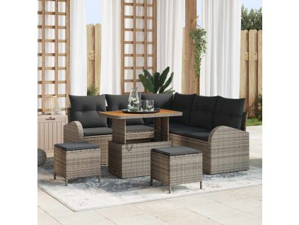 Sada zahradních pohovek s polštářem 8 pcs Šedá Poly ratan 3362398