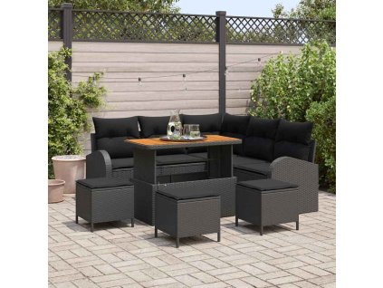 Sada zahradních pohovek s polštářem 9 pcs Černá Poly ratan 3362399