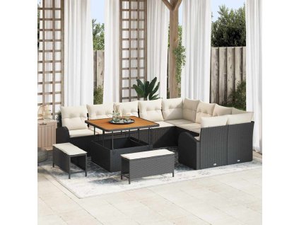 Sada zahradních pohovek s polštářem 12 pcs Černá Poly ratan 3362425