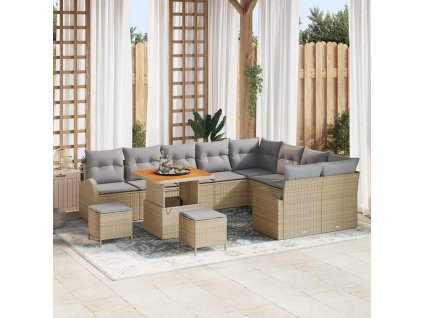 Sada zahradních pohovek s polštářem 12 pcs Béžová Poly ratan 3362432