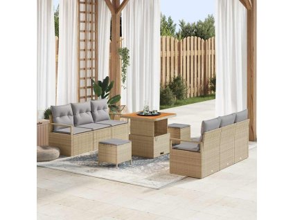 Sada zahradních pohovek s polštářem 9 pcs Béžová polyratan 3362477