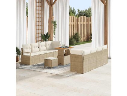 Sada zahradních pohovek s polštářem 11 pcs Béžová Poly ratan 3362501