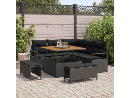 Sada zahradních pohovek s polštářem 8 pcs Černá polyratan 3362514