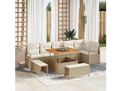 Sada zahradních pohovek s polštářem 9 pcs Béžová Poly ratan 3362536