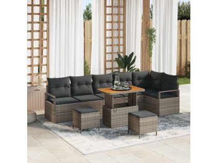 Sada zahradních pohovek s polštářem 9 pcs Šedá Poly ratan 3362548