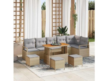 Sada zahradních pohovek s polštářem 10 pcs Béžová Poly ratan 3362552