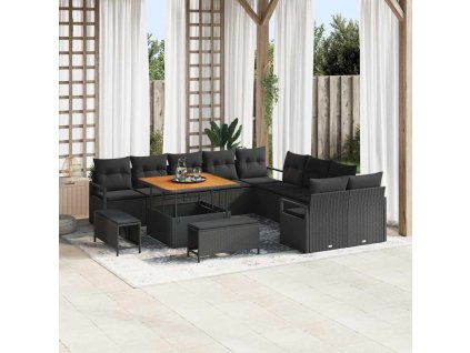 Sada zahradních pohovek s polštářem 13 pcs Černá Poly ratan 3362574