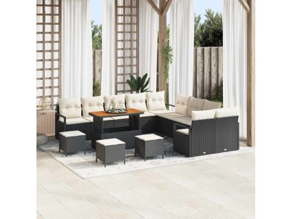 Sada zahradních pohovek s polštářem 14 pcs Černá Poly ratan 3362590