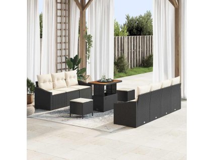 Sada zahradních pohovek s polštářem 10 pcs Černá Poly ratan 3362620