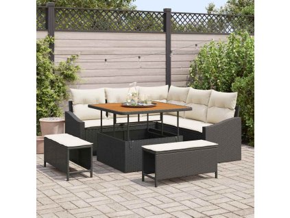 Sada zahradních pohovek s polštářem 8 pcs Černá Poly ratan 3362645