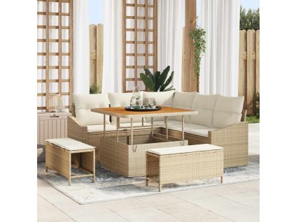 Sada zahradních pohovek s polštářem 8 pcs Béžová Poly ratan 3362646