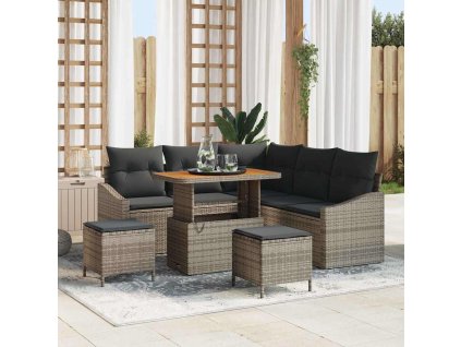 Sada zahradních pohovek s polštářem 8 pcs Šedá Poly ratan 3362658