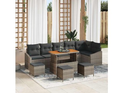 Sada zahradních pohovek s polštářem 10 pcs Šedá Poly ratan 3362683