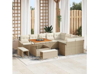 Sada zahradních pohovek s polštářem 12 pcs Béžová Poly ratan 3362686