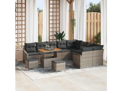 Sada zahradních pohovek s polštářem 12 pcs Šedá Poly ratan 3362698