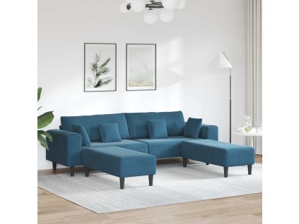 Pohovka s polštářem 3 pcs Modrá samet 3335171