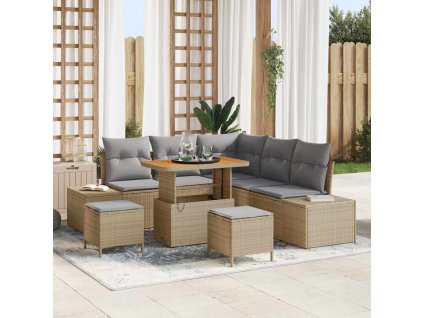 Sada zahradních pohovek s polštářem 8 pcs Béžová Poly ratan 3362787