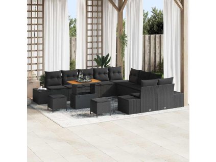 Sada zahradních pohovek s polštářem 13 pcs Černá Poly ratan 3362844