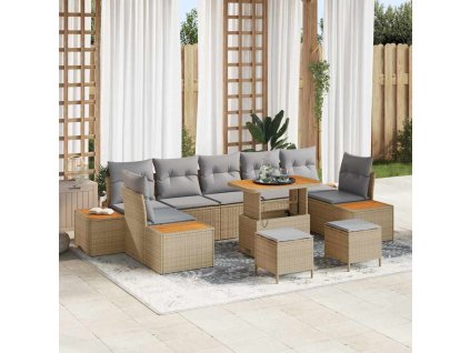 Sada zahradních pohovek s polštářem 10 pcs Béžová Poly ratan 3362902