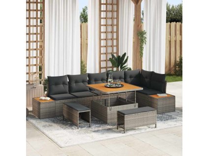 Sada zahradních pohovek 9 pcs Šedá polyratan 3362928