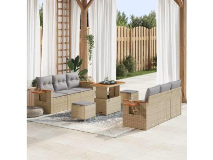 Sada zahradních pohovek s polštářem 9 pcs béžová a světle šedá 3363132