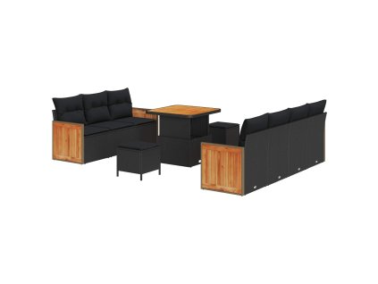Sada zahradních pohovek s polštářem s úložištěm 10 pcs Černá 3363264