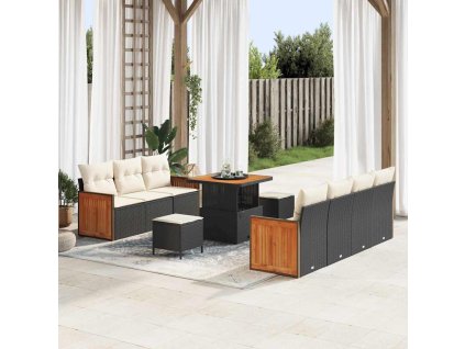 Sada zahradních pohovek s polštářem 10 pcs Černá a krémová 3363265