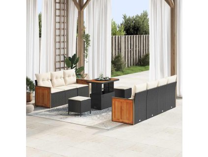 Sada zahradních pohovek s polštářem 10 pcs Černá a krémová 3363270