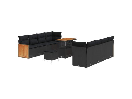 Sada zahradních pohovek s polštářem 11 pcs Černá 3363279