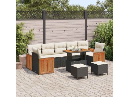 Sada zahradních pohovek s polštářem 10 pcs Černá a krémová 3363290