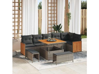 Sada zahradních pohovek s polštářem 9 pcs Šedá 3363318