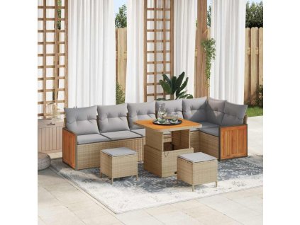 Sada zahradních pohovek s polštářem 9 pcs béžová a světle šedá 3363322