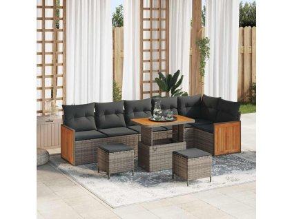 Sada zahradních pohovek s polštářem 9 pcs Šedá 3363328