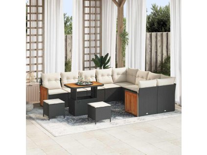 Sada zahradních pohovek 12 pcs Černá a krémová 90 x 55 x 71 cm 3363345