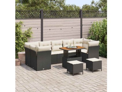 Sada zahradních pohovek s polštářem 10 pcs Černá a krémová 3363420