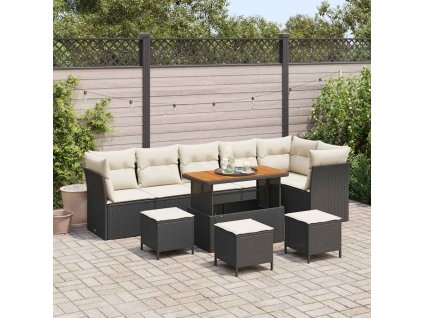 Sada zahradních pohovek s polštářem 10 pcs Černá a krémová 3363460