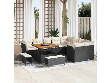 Sada zahradních pohovek s polštářem 12 pcs Černá a krémová 3363465