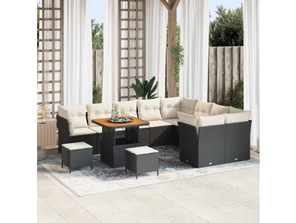 Sada zahradních pohovek s polštářem 12 pcs Černá a krémová 3363470