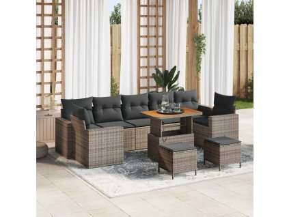 Sada zahradních pohovek s polštářem 13 pcs Šedá polyratan 3363553