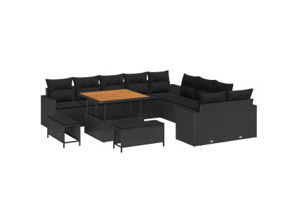 Sada zahradních pohovek s polštářem s úložištěm 13 pcs Černá 3363614
