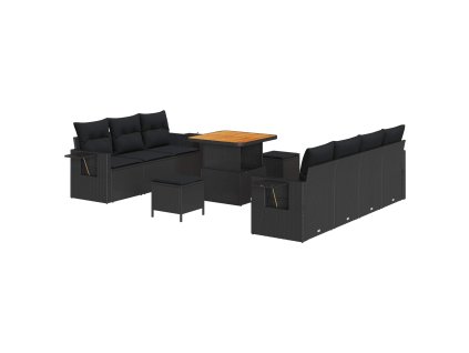 Sada zahradních pohovek s polštářem s úložištěm 10 pcs Černá 3363654