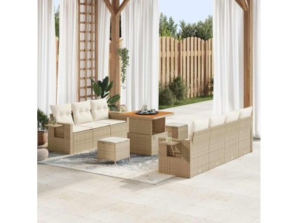 Sada zahradních pohovek s polštářem 10 pcs béžová a krémová 3363656