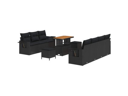 Sada zahradních pohovek s polštářem s úložištěm 10 pcs Černá 3363659