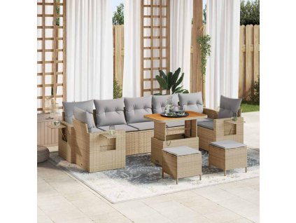 Sada zahradních pohovek s polštářem 10 pcs béžová a světle šedá 3363682