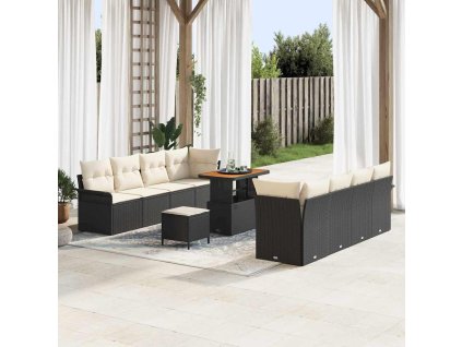 Sada zahradních pohovek s polštářem 11 pcs Černá a krémová 3364060